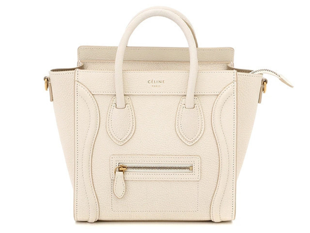 Celine Luggage Tote Shopper Shoulder Bag Embossed Ivory White